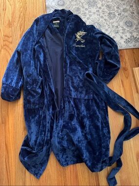Harry Potter Ravenclaw Plush Velvet Robe - Navy Blue with Gold Embroidery.